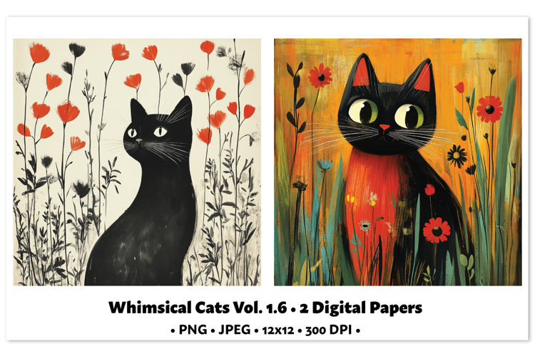 Whimsical Cats Digital Paper Vol. 1.6, 2 PNG   JPEG