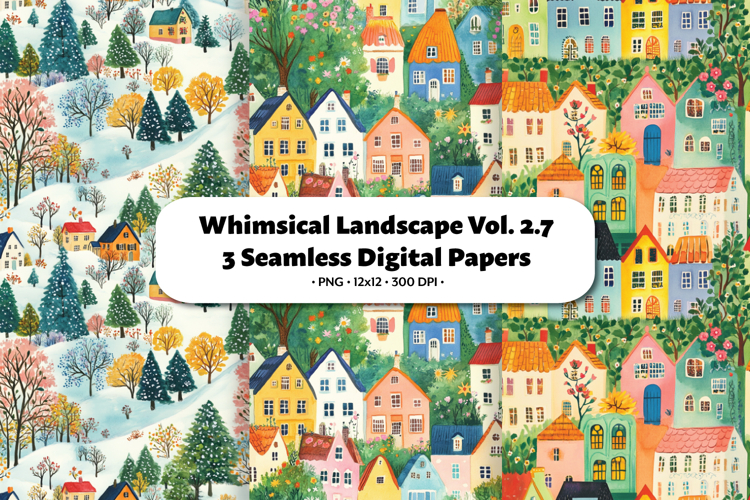 Whimsical Landscape Seamless Digital Paper Vol.2.7, 3 PNG example image 1