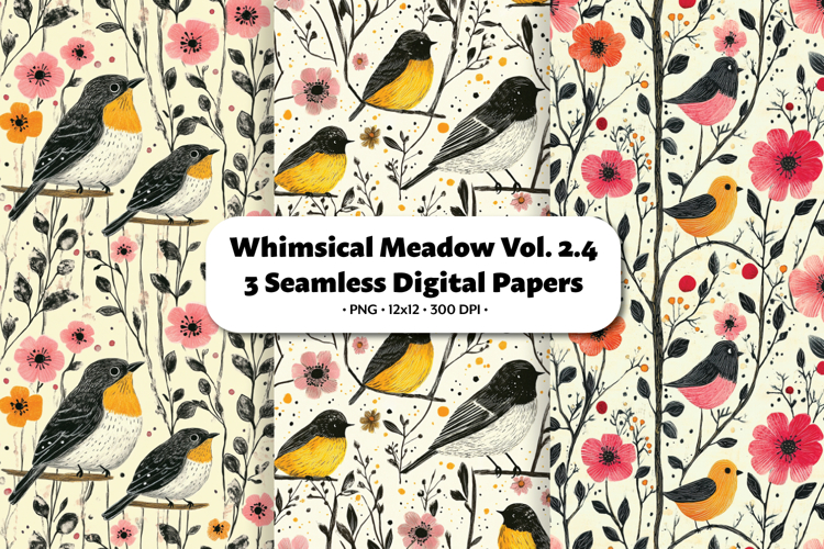 Whimsical Meadow Seamless Digital Paper Vol.2.4, 3 PNG