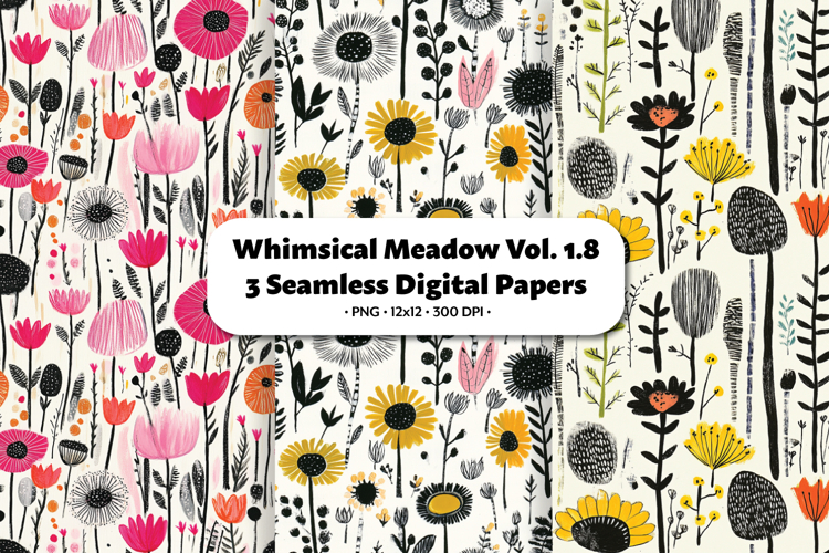 Whimsical Meadow Seamless Digital Paper Vol.1.8, 3 PNG