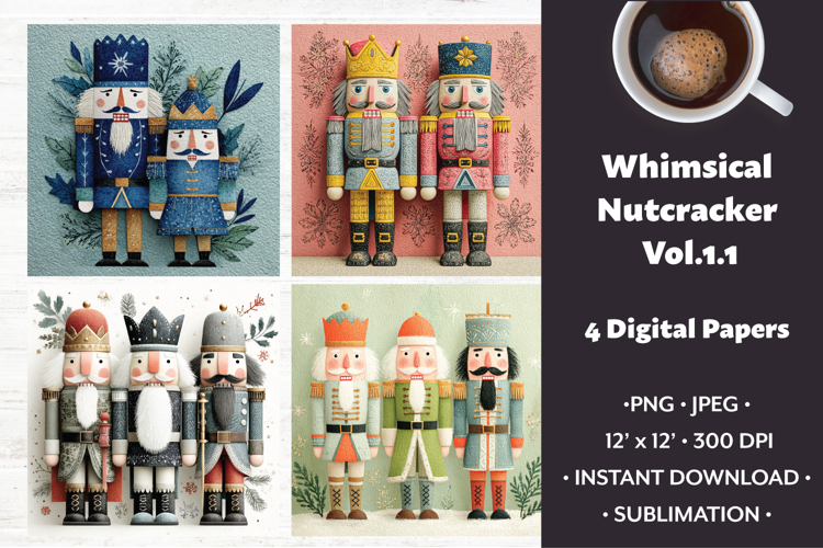 Whimsical Nutcracker Digital Paper Vol.1.1,4 PNG and JPEG