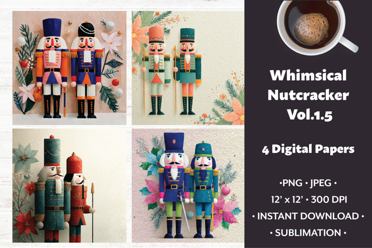 Whimsical Nutcracker Digital Paper Vol.1.5,4 PNG and JPEG