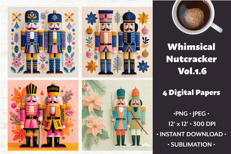 Whimsical Nutcracker Digital Paper Vol.1.6,4 PNG and JPEG