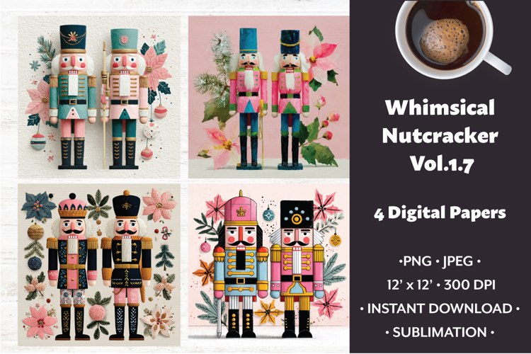 Whimsical Nutcracker Digital Paper Vol.1.7,4 PNG and JPEG