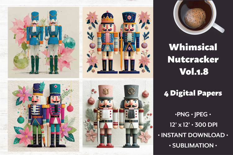 Whimsical Nutcracker Digital Paper Vol.1.8,4 PNG and JPEG