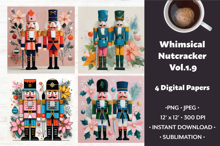 Whimsical Nutcracker Digital Paper Vol.1.9,4 PNG and JPEG