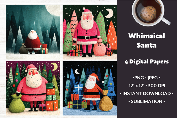 Whimsical Santa Digital Paper Vol. 1.4, 4 PNG & JPEG