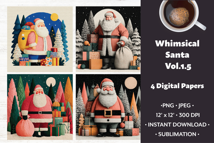 Whimsical Santa Digital Paper Vol. 1.5, 4 PNG & JPEG