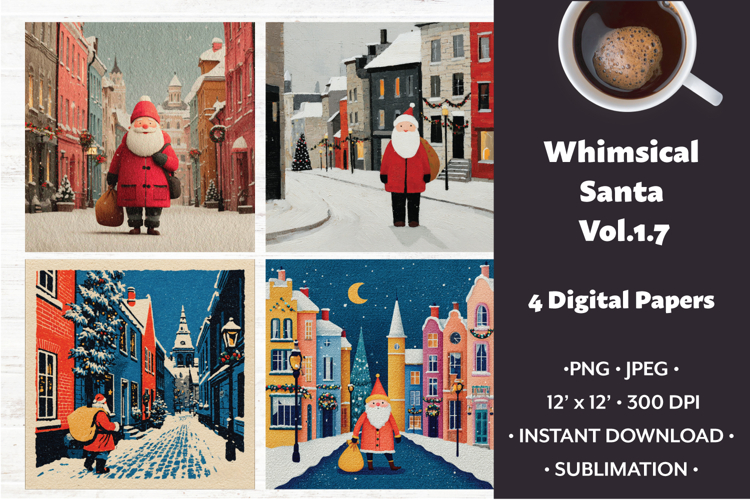 Whimsical Santa Digital Paper Vol. 1.7, 4 PNG & JPEG