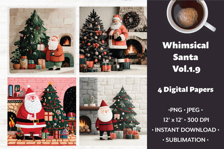 Whimsical Santa Digital Paper Vol. 1.9, 4 PNG & JPEG