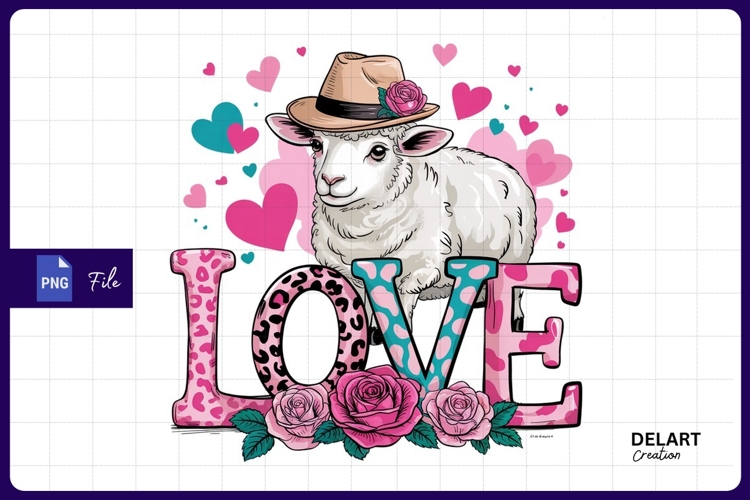 Cute lamb love valentine sublimation Png Design