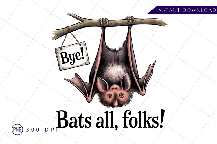 Cartoon bat hanging upside down saying bye illustration PNG
