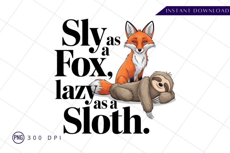 Sly fox and lazy sloth illustration PNG