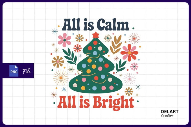 All is calm bright retro christmas design sublimation png