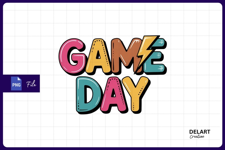 Game day colorful bold lettering sublimation png