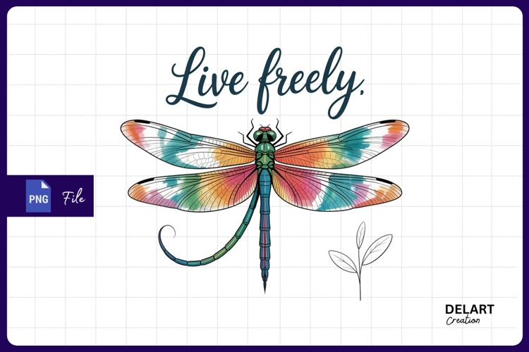 Colorful dragonfly live freely Sublimation PNG Design