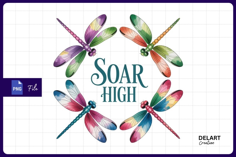 Colorful dragonflies with soar Sublimation PNG Design