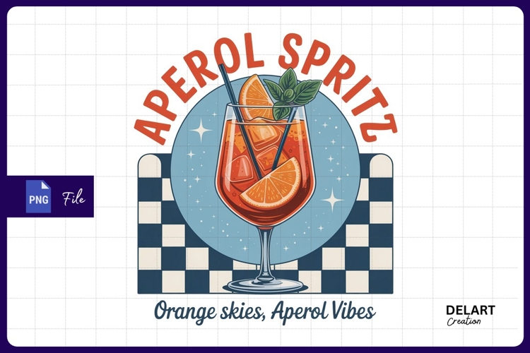 Aperol spritz cocktail with retro Sublimation PNG Design