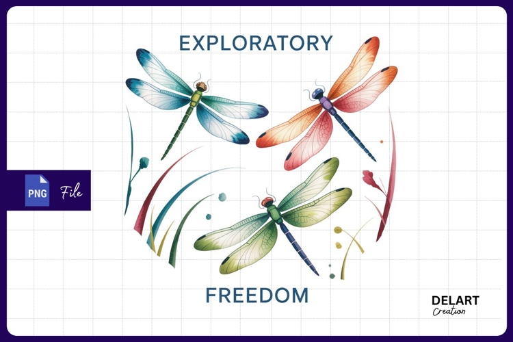Colorful dragonflies with exploratory Sublimation PNG Design