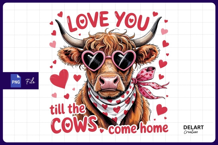 Highland cow love you Sublimation PNG Design