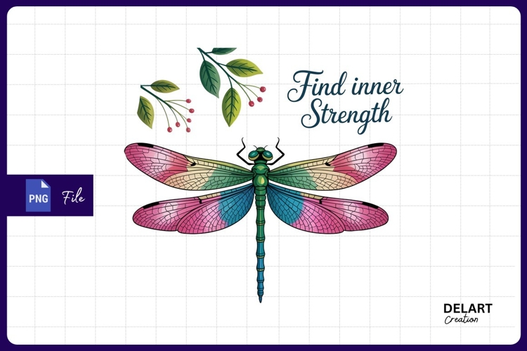 Dragonfly with flowers and find Sublimation PNG Design