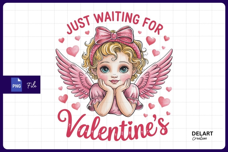 Cute valentine angel waiting Sublimation PNG Design
