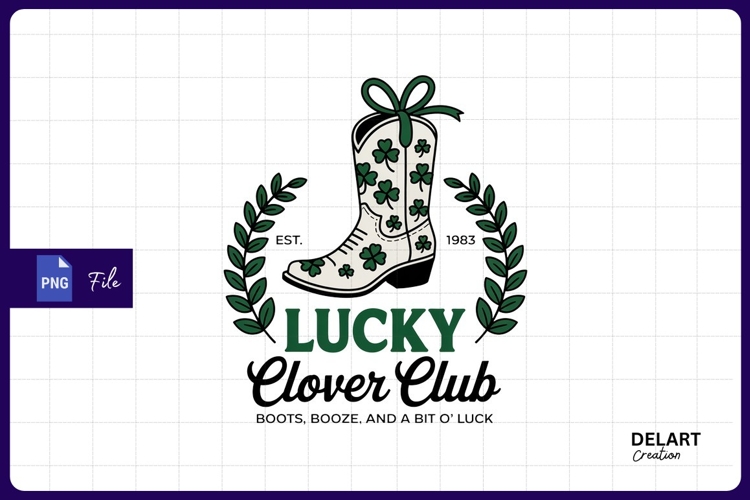 Lucky clover club cowboy boot Sublimation PNG Design