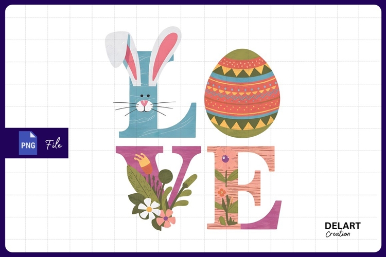 Floral Easter Love With Bunny And Egg Sublimation PNG