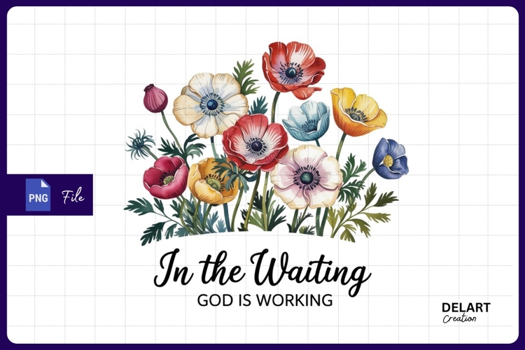 Watercolor Anemone Flowers With Christian Quotes PNG example image 1