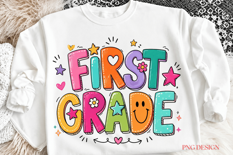 First Grade PNG, Back to School Sublimation, Colorful First