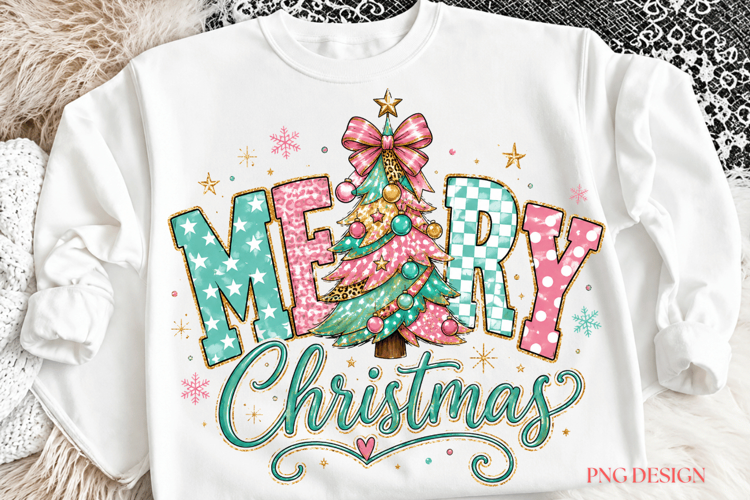 Merry Christmas PNG, Pink Green Christmas Sublimation