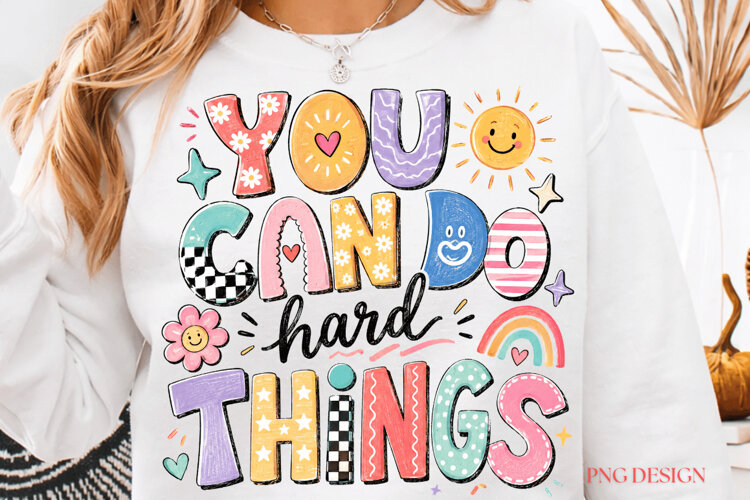 You Can Do Hard Things PNG, Retro Striped School Design example image 1