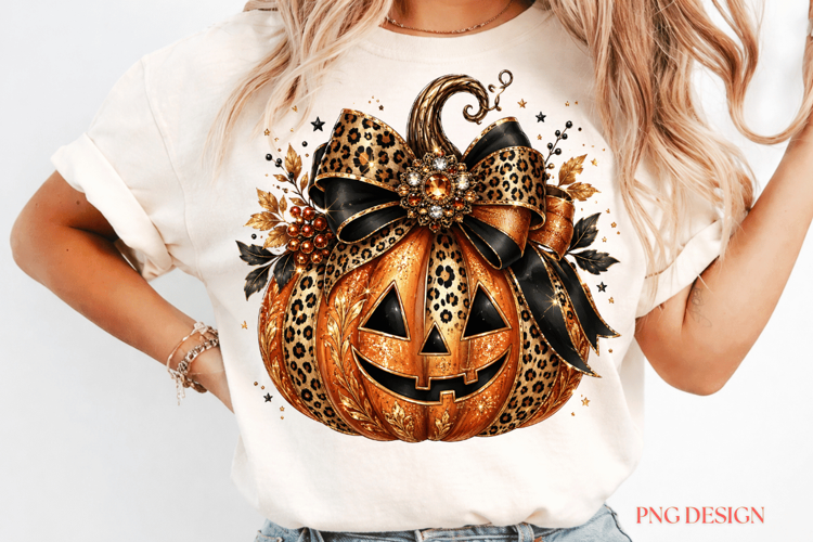 Rhinestone Pumpkin PNG Leopard Bow
