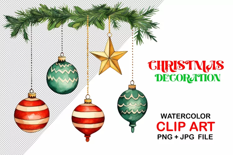 PNG Christmas ornaments balls baubles watercolor clip art