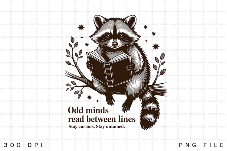 Odd Minds Read Between Lines Raccoon Reading Book Vintage