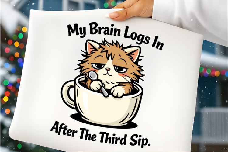 My Brain Logs In After The Third Sip Funny Cat Coffee PNG