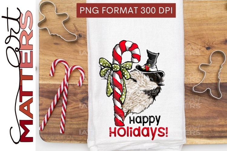 Chickadee Candy Cane Happy Holidays - 300 DPI - Hand Painted