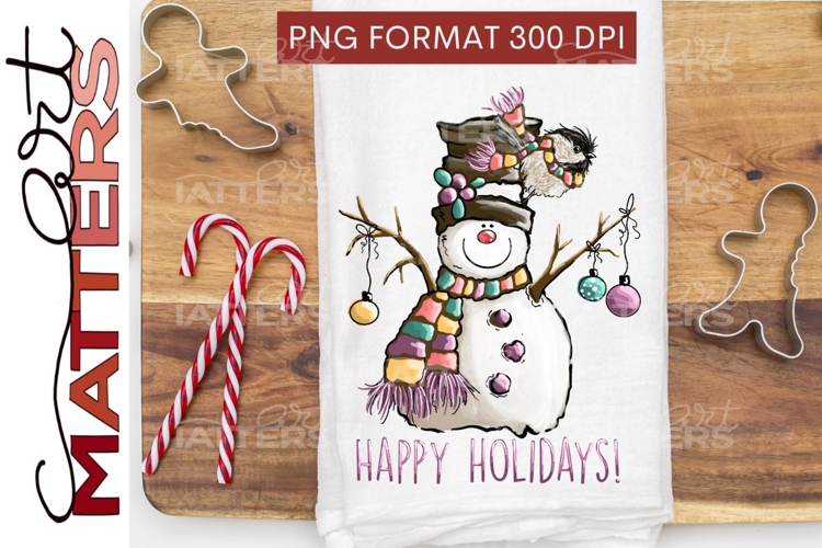 Snowman Chickadee Illustrations, Happy Holidays