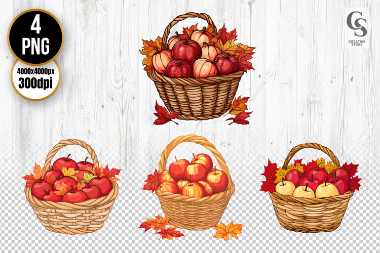 Autumn Apple Basket Harvest Clipart PNG