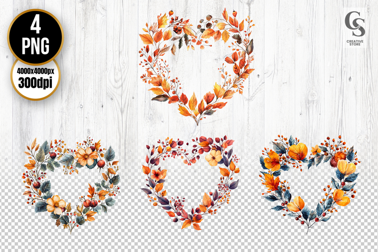 Autumn Heart Wreath Clipart PNG