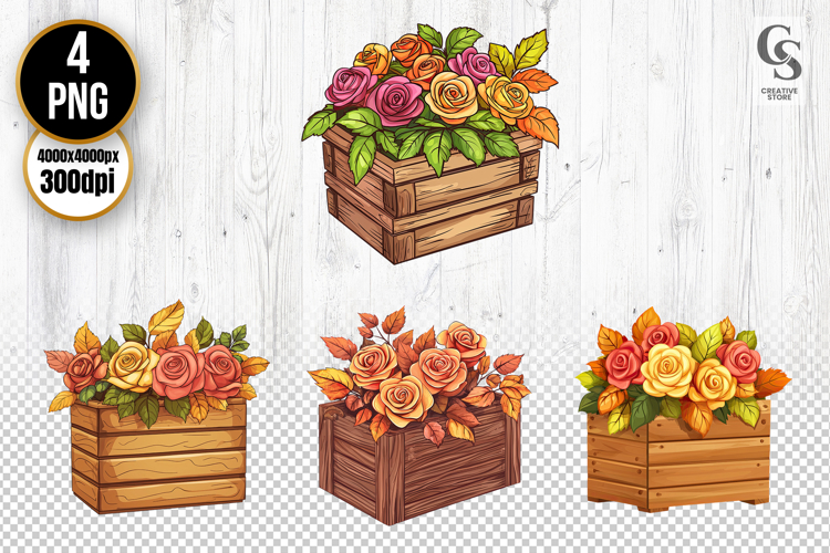 Rose Flower Wooden Box Clipart PNG
