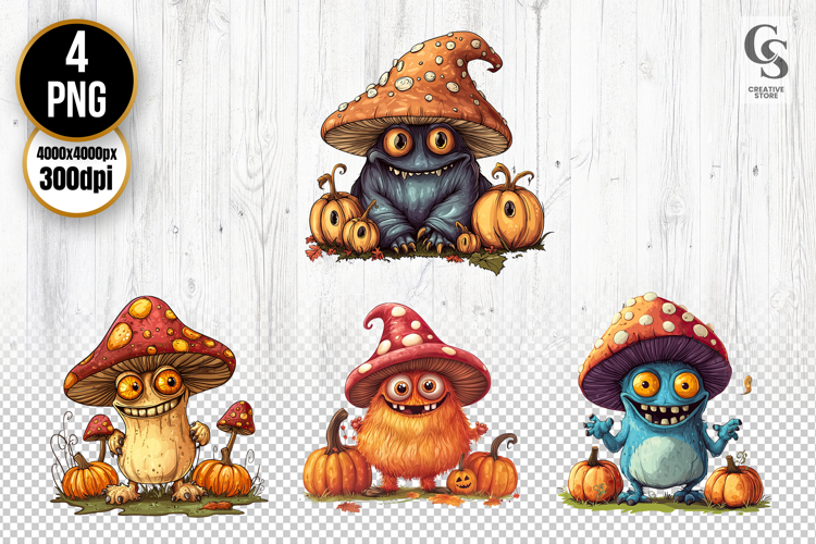 Mushroom Monster Pumpkin Clipart Sublimation PNG