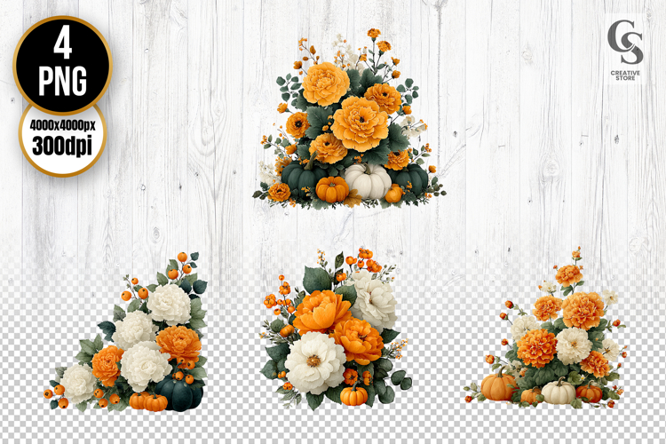 Autumn Floral Pumpkin Arrangement Clipart
