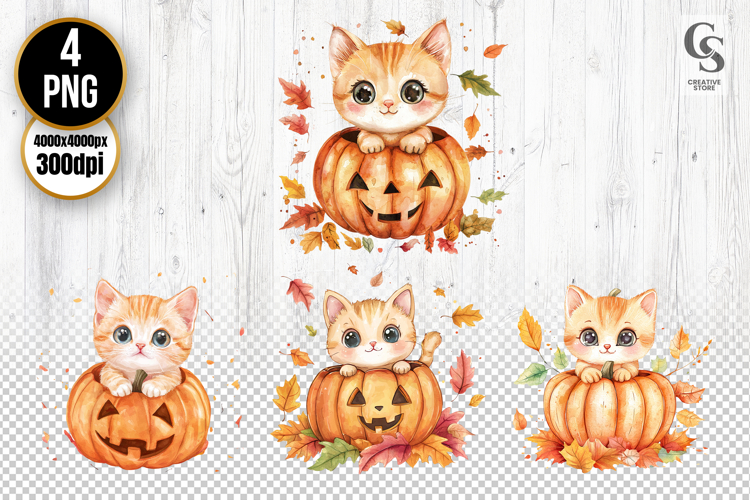 Cute Autumn Cat Pumpkin Clipart PNG