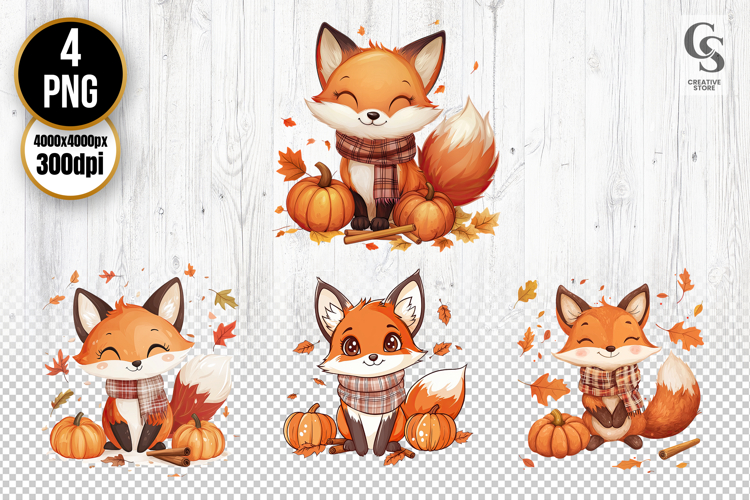 Autumn Fox with Pumpkin Clipart PNG