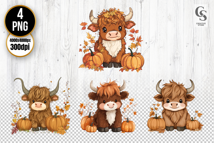 Highland Cow Autumn Clipart PNG