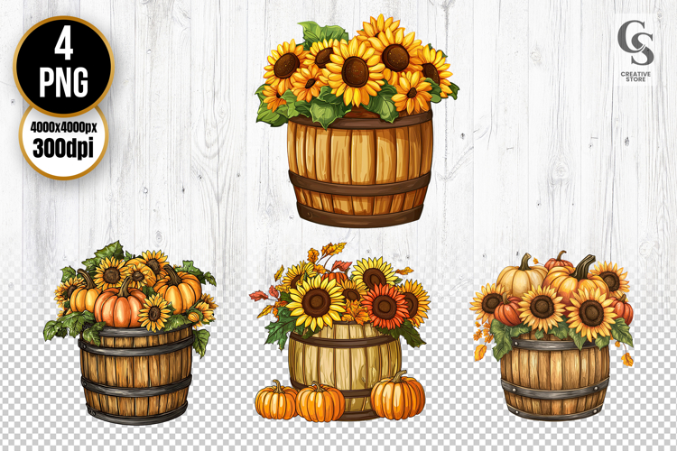 Sunflower Pumpkin Barrel Clipart PNG