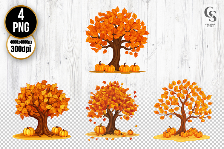 Autumn Tree with Pumpkins Clipart Sublimation PNG