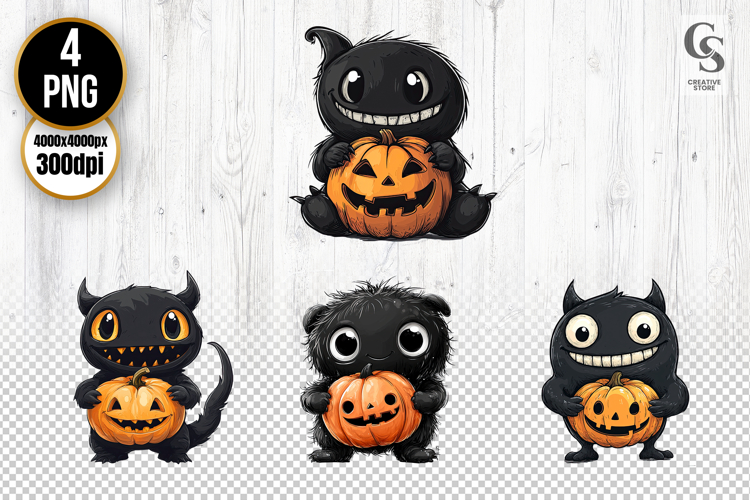 Cute Monster Clipart with Pumpkins