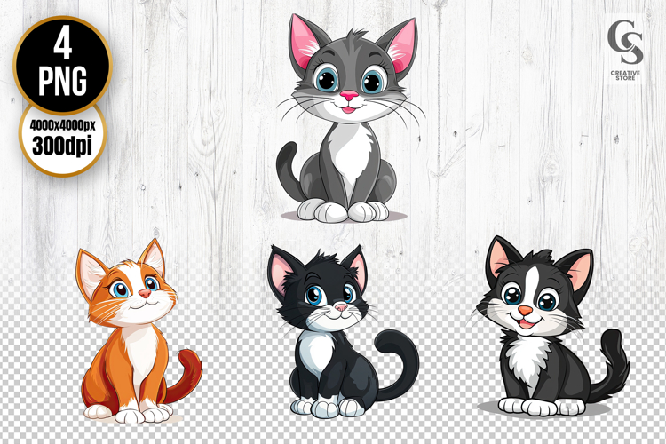 Cute Cartoon Cat Kitten Animal Clipart Sublimation PNG